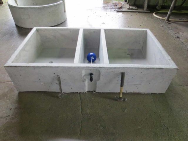 Double chamber concrete water trough for livestock and farm use